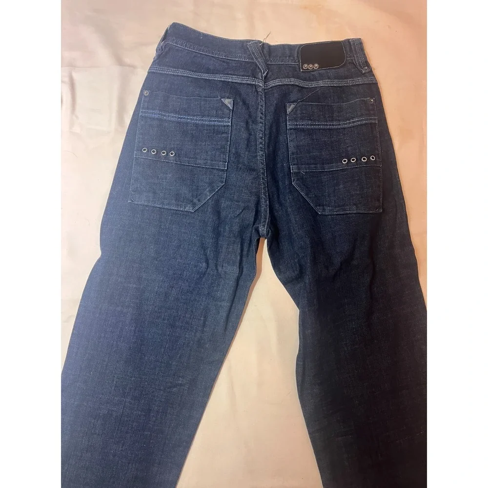 Andrew Tiziano Jeans SZ 32 Loose Baggy Wide Leg Embroidered Skater Dark Denim E4